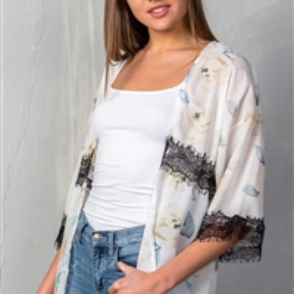 Cream Boho Floral Gardens Semi-Sheer Kimono - Picture 2 of 4